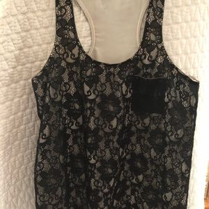 Women Black Lace Racer Back Shirt, LiNC